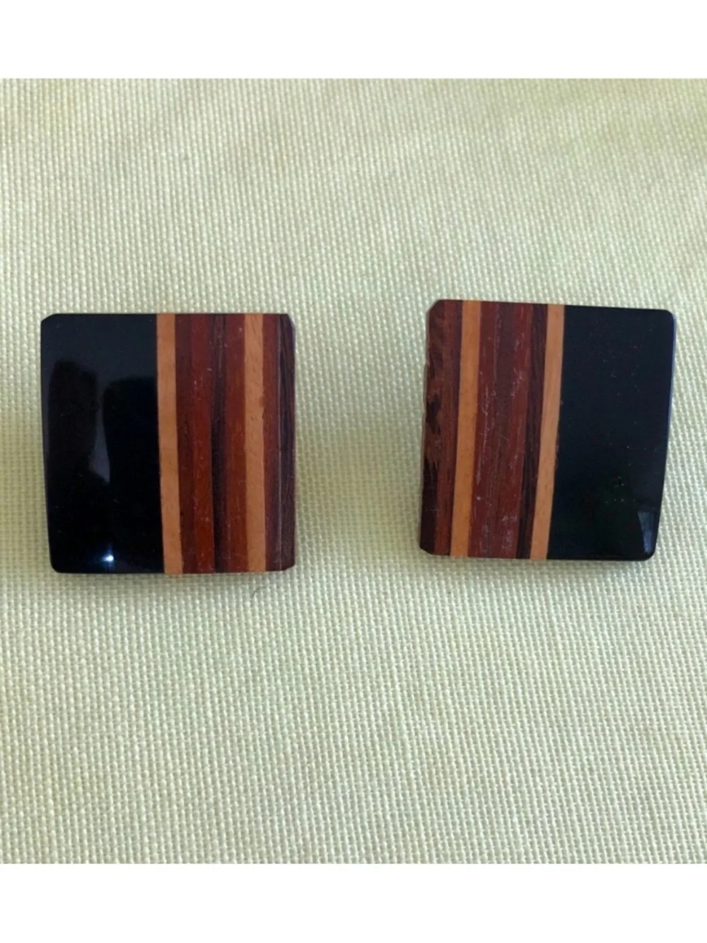Wooden & Black Large Square Earrings